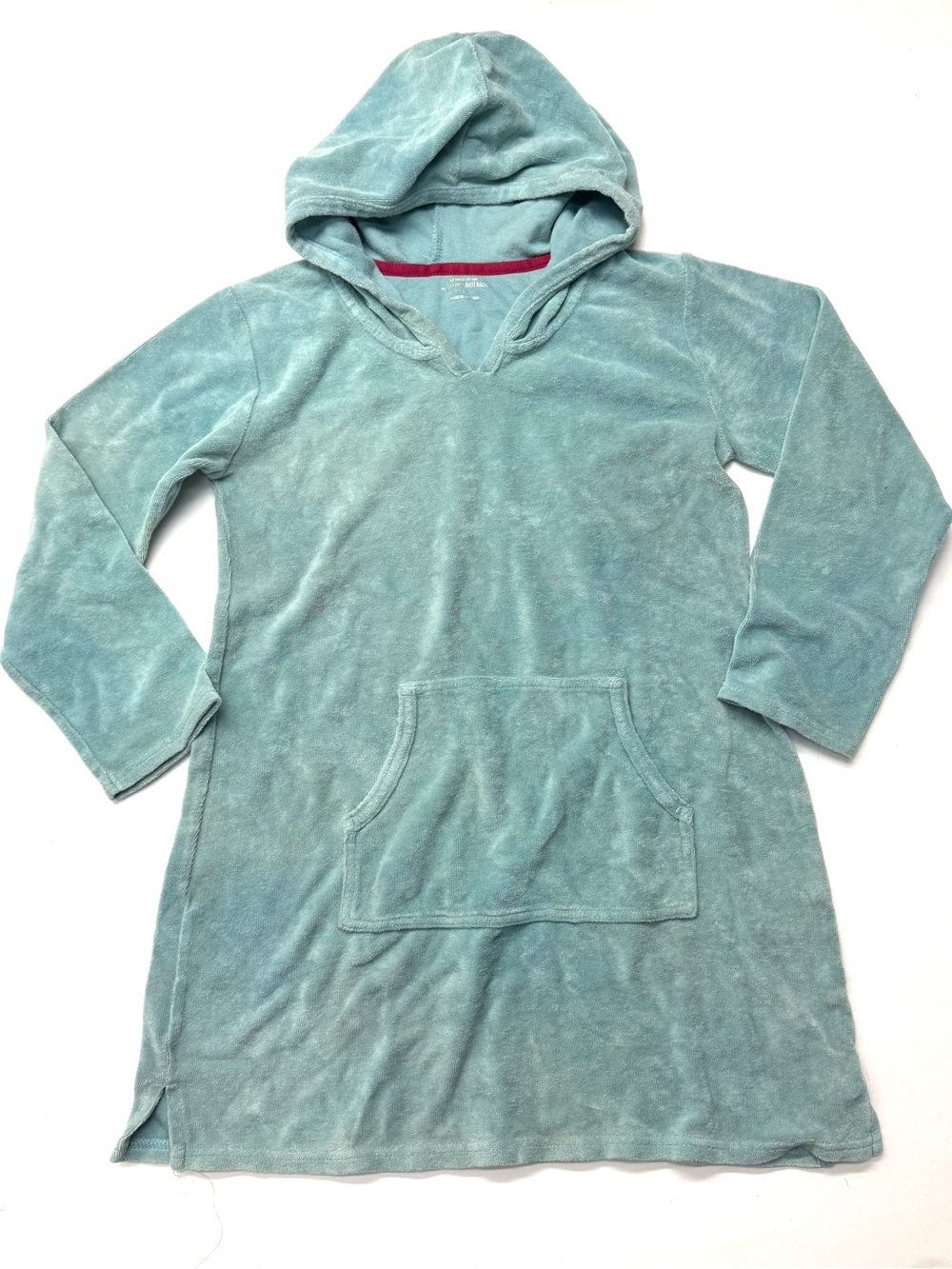 Garnet Hill Green Cotton Girls' Hooded Terry Swim Coverup Dress Sage Green